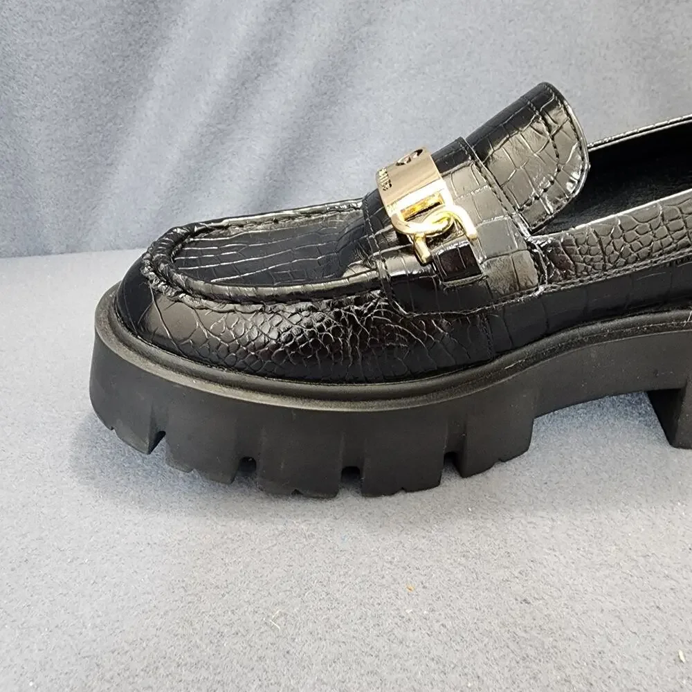 GBG Guess Womens Shoes 9M Black Gold GGCOLLIE Chunky Platform Loafers 90s Y2K